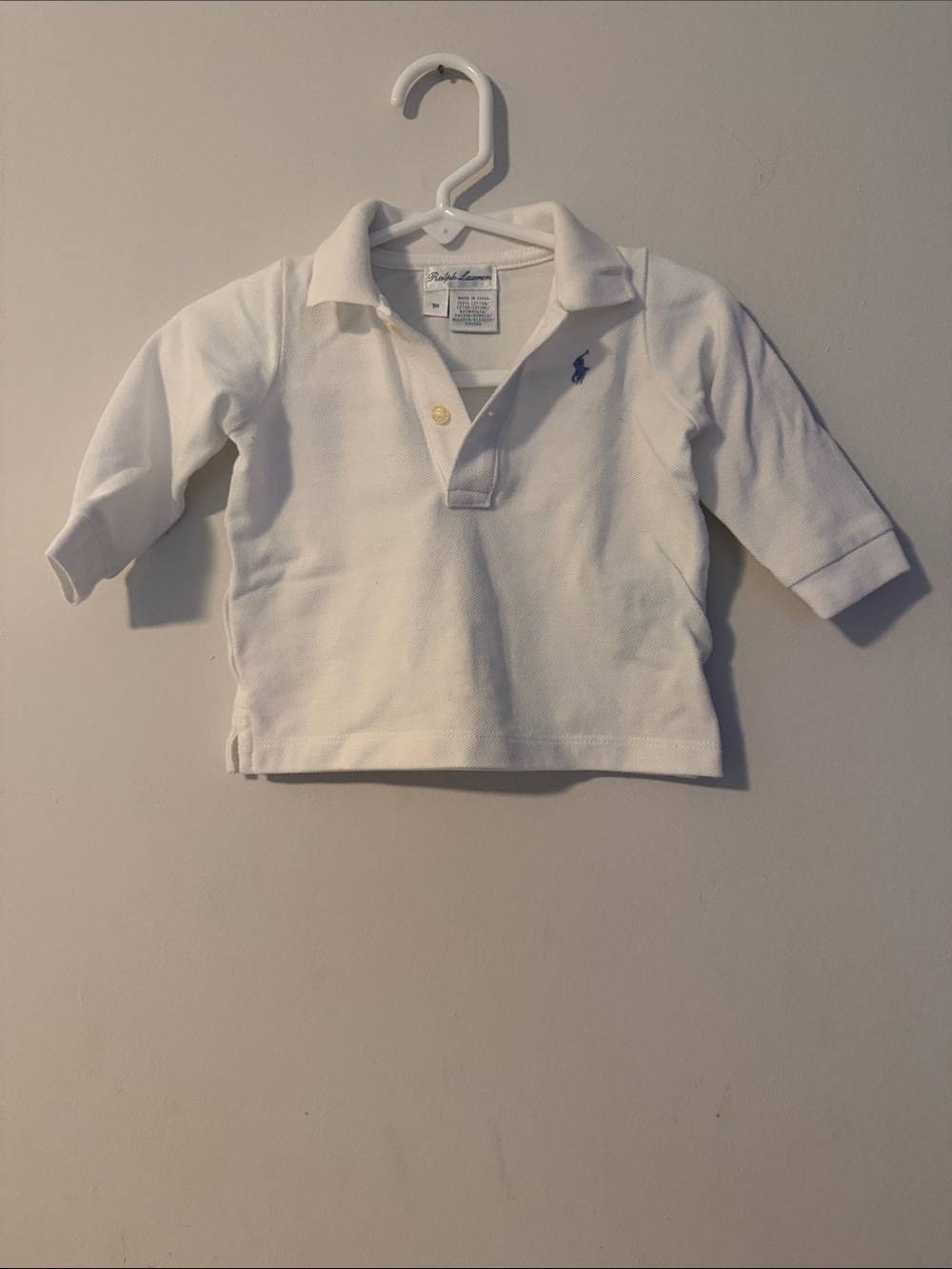 Ralph Lauren White Long-Sleeve Polo with Navy Pony